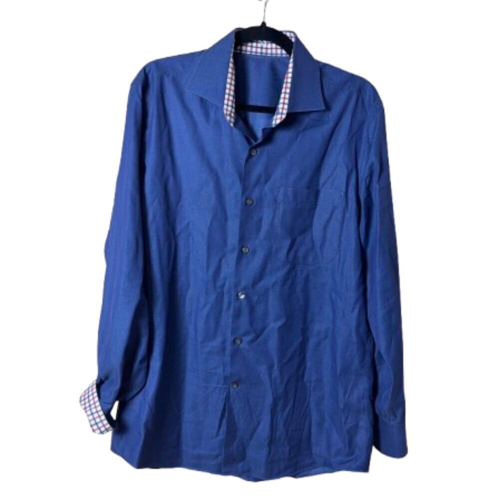 J. Hilburn Contrast Collar Button Down Shirt Blue Size Medium